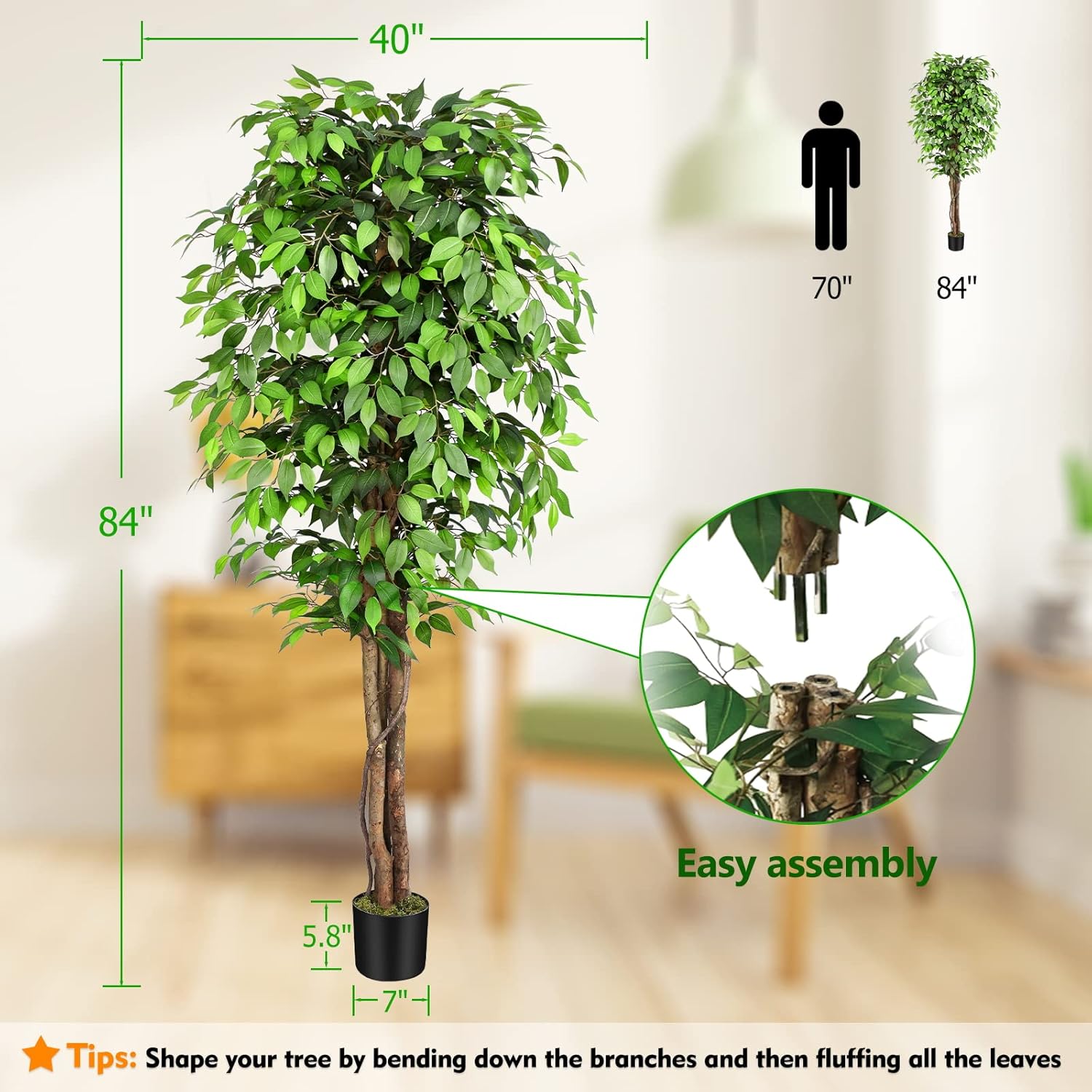 Lifelike Artificial Ficus Tree - Fiddle Leaf Fig review and price